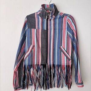 Guess Striped Tassel Zip Up Jacket